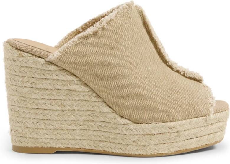Castañer Canvas Sandalen met Raffia Sleehak Beige Dames