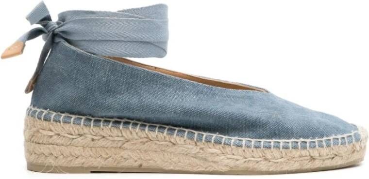 Castañer Gea gewassen katoenen espadrilles met striksluiting en 2 cm hak. Blue Dames
