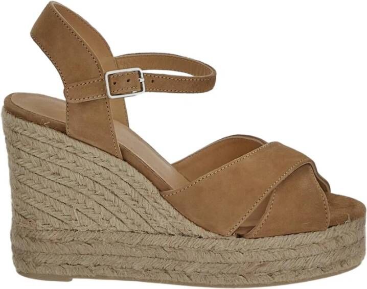 Castañer Beige Sleehak Sandalen met Kruisbanden Beige Dames