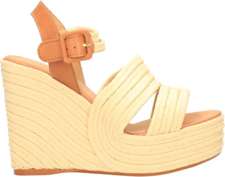 Castañer Gevlochten Leren Sleehak Sandalen Beige Dames