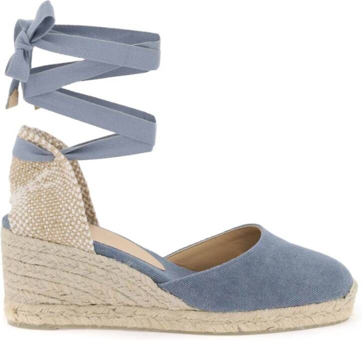 Castañer Handgemaakte Espadrille Sleehak Sandalen Blue Dames