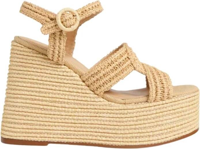 Castañer Handgeweven Natuurlijke Raffia Zomer Sandaal Beige Dames