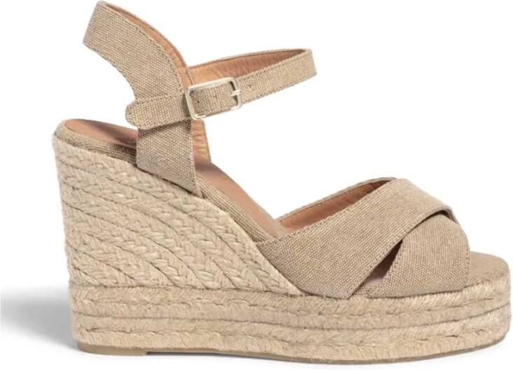 Castañer Cappuccino Canvas Sleehakken Verhoog Je Stijl Beige Dames