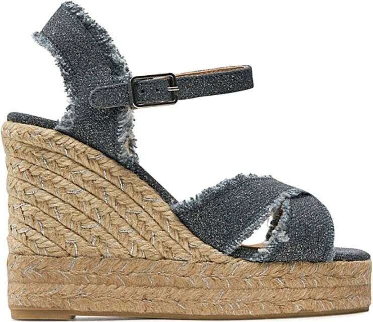 Castañer Bromelia metallic-linnen espadrilles met enkelbandje met zij metalen gesp en 11 cm sleehak. Gray Dames