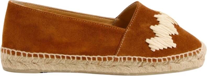 Castañer Karen espadrille flats gemaakt in Spanje met splitleer en raffia hebben een gesloten neus. Brown Dames