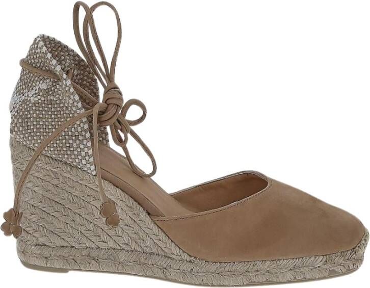 Castañer Beige Sandalen met Gevlochten Raffia Sleehak Beige Dames