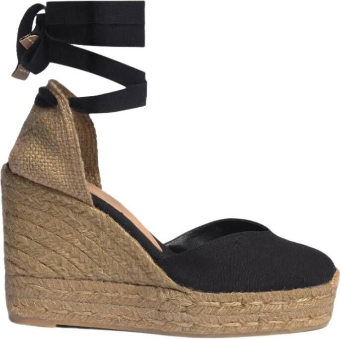 Castañer Zwarte Canvas en Stoffen Sleehak Sandalen Black Dames