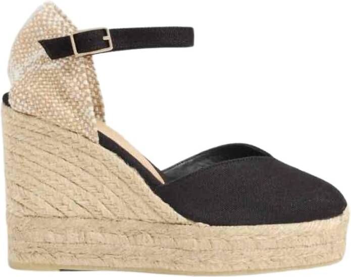 Castañer Chiarita katoenen espadrilles met enkelbandje met zijdelingse metalen gesp en dubbele platform met 9 cm sleehak.