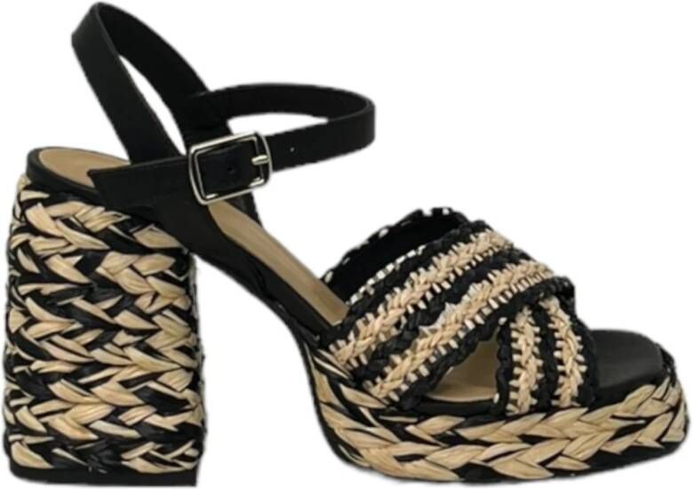 Castañer Vicen sandalette van raffia met kalfsleren details