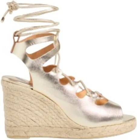 Castañer Unieke Leren Espadrille Sleehakken Beige Dames