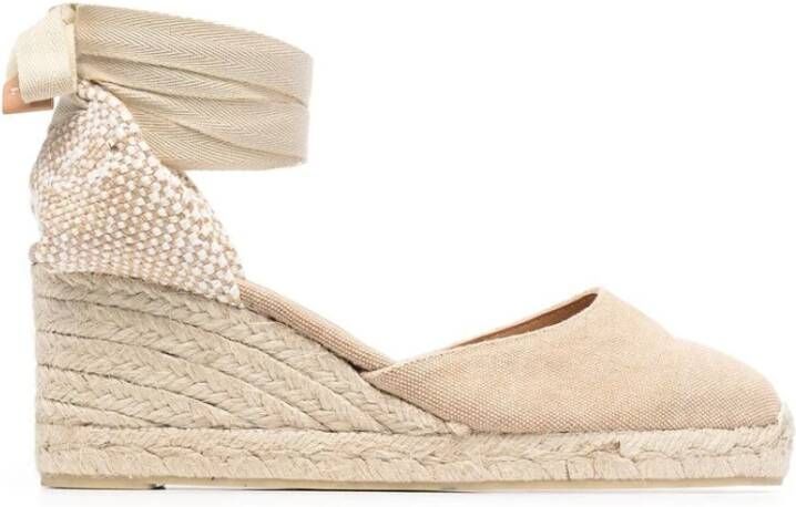 Castañer Zandkleurige Katoenen Canvas Sleehak Espadrilles Beige Dames