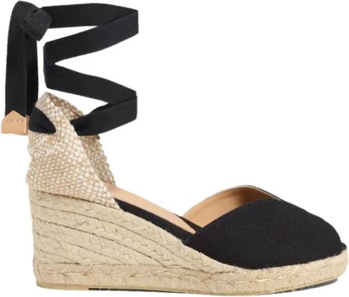 Castañer Jute wedge espadrilles met strikband Black Dames