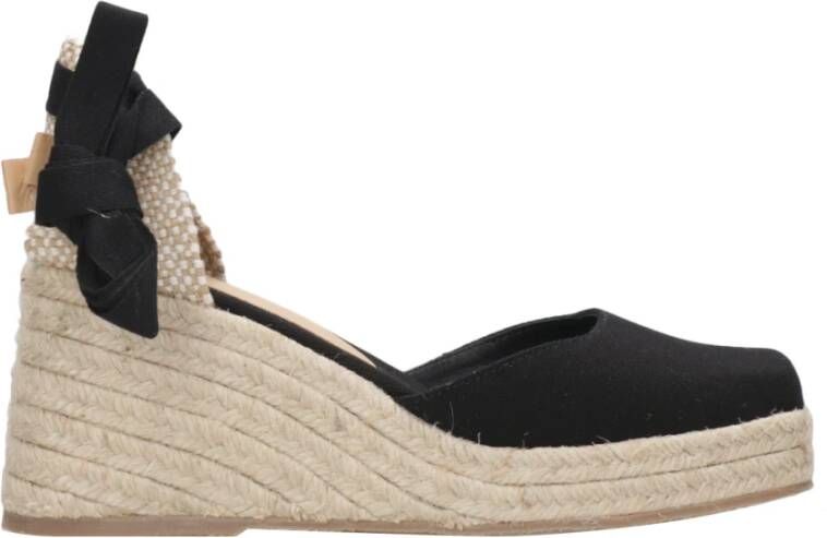 Castañer Tina katoenen espadrilles met striksluiting en 8 cm hak. Black Dames