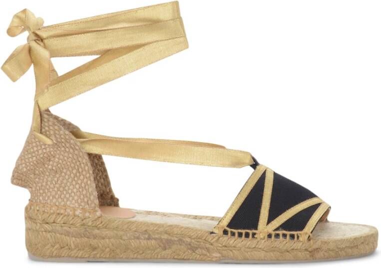 Castañer Zwarte Siena Espadrilles met Gouden Details Black Dames