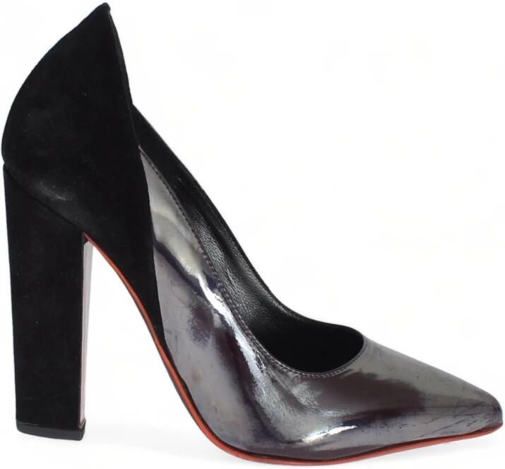 Cédric Charlier Grijs zwart leer suède hakken pumps schoenen - Foto 2