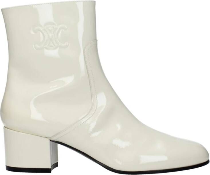 Celine Beige Lakleren Enkellaarzen met Middelhoge Hakken