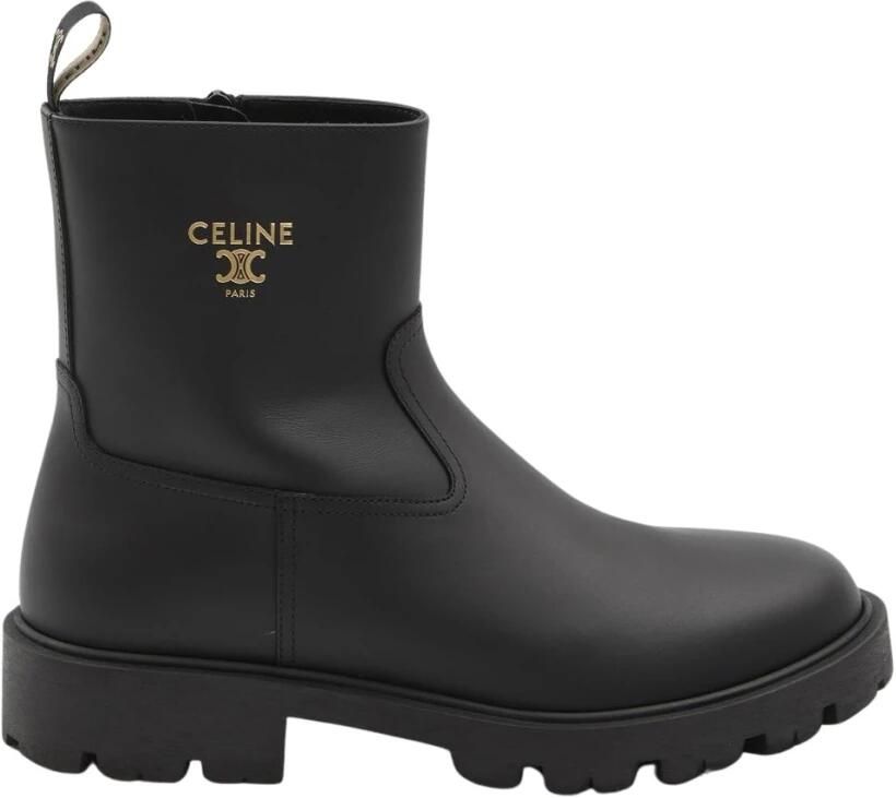 Celine Leren Combat Boots met Logo Detail