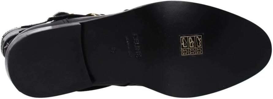 Celine Zwarte leren platte laarzen vintage stijl