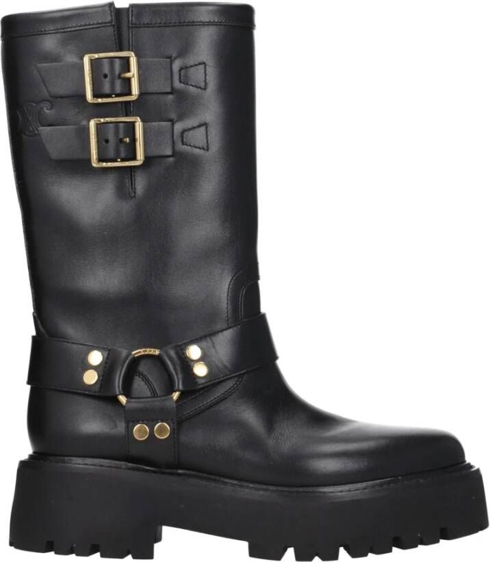 Celine Gouden Leren Enkellaarzen Vintage Stijl