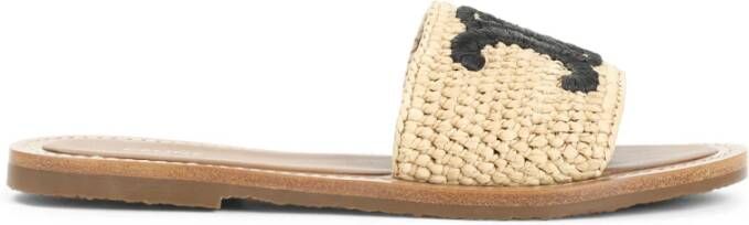 Celine Triomphe Beige Raffia Sandalen