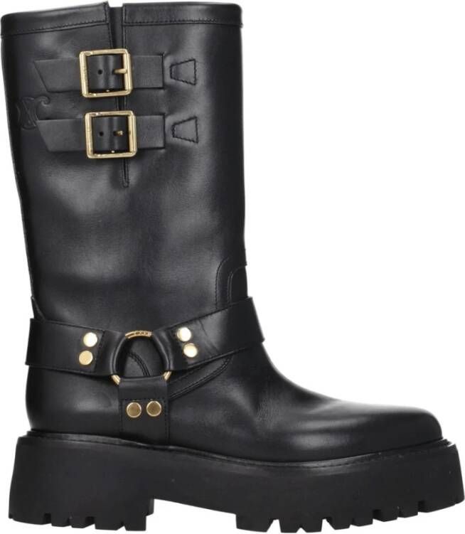 Celine Vintage Leren Enkellaarzen met Zijdetail