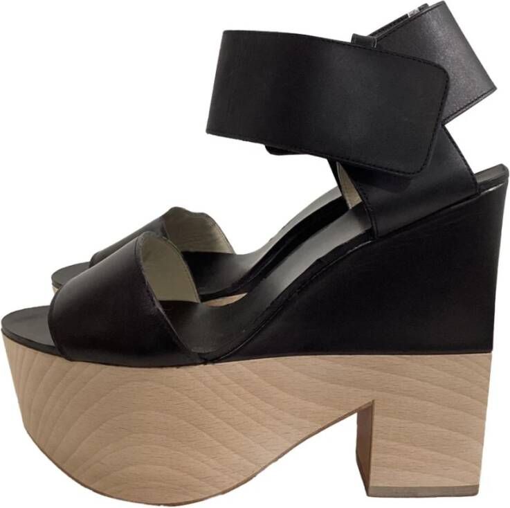 Celine Vintage Tweedehands Plateau Sleehak Sandalen Leren Bovenwerk