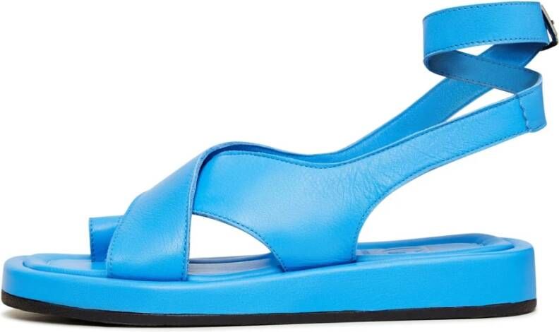 Cesare Gaspari Blauwe Leren Plateau Sandalen Blue Dames