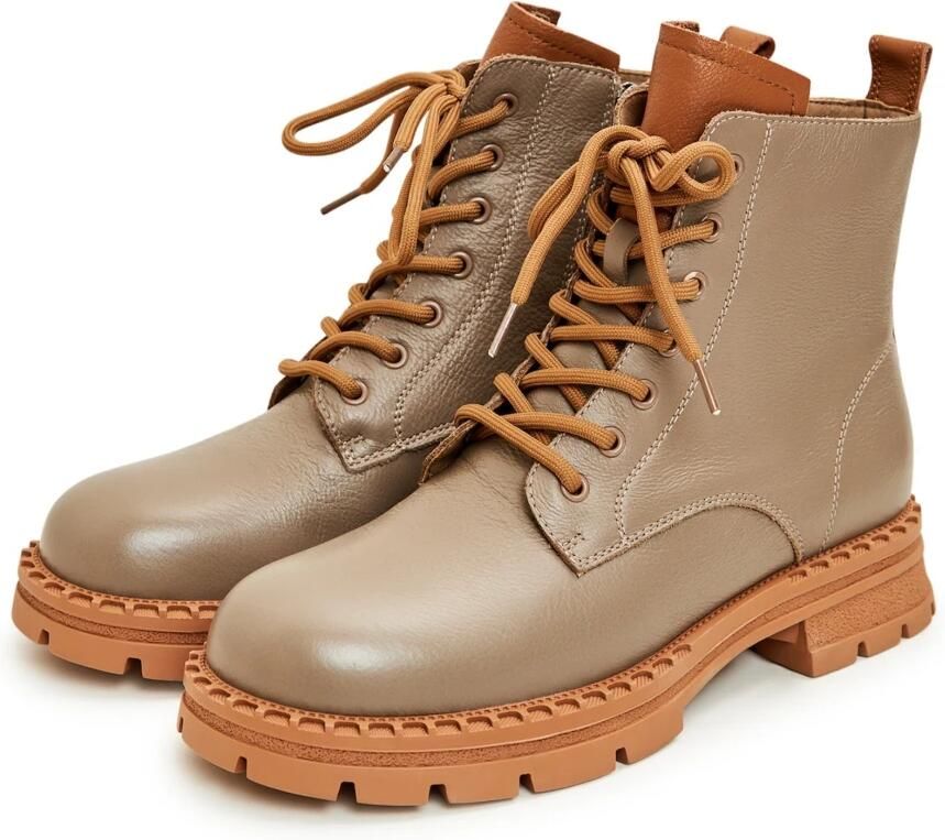 Cesare Gaspari Leren Veterschoenen Enkellaarsjes Beige