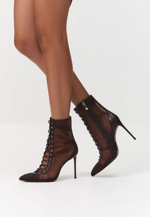 Cesare Gaspari Sheer Lace-Up Stiletto Enkellaarsjes - Foto 4