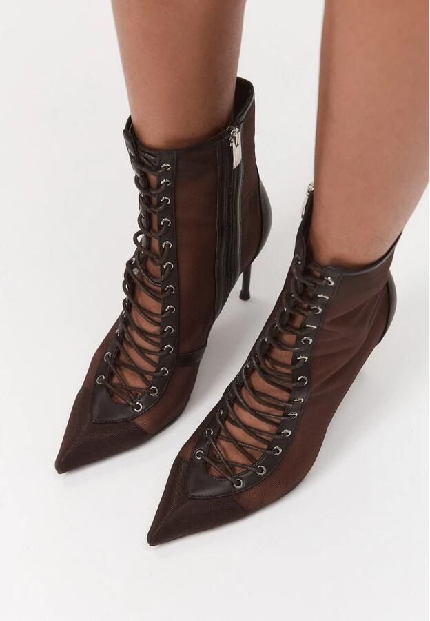 Cesare Gaspari Sheer Lace-Up Stiletto Enkellaarsjes - Foto 3