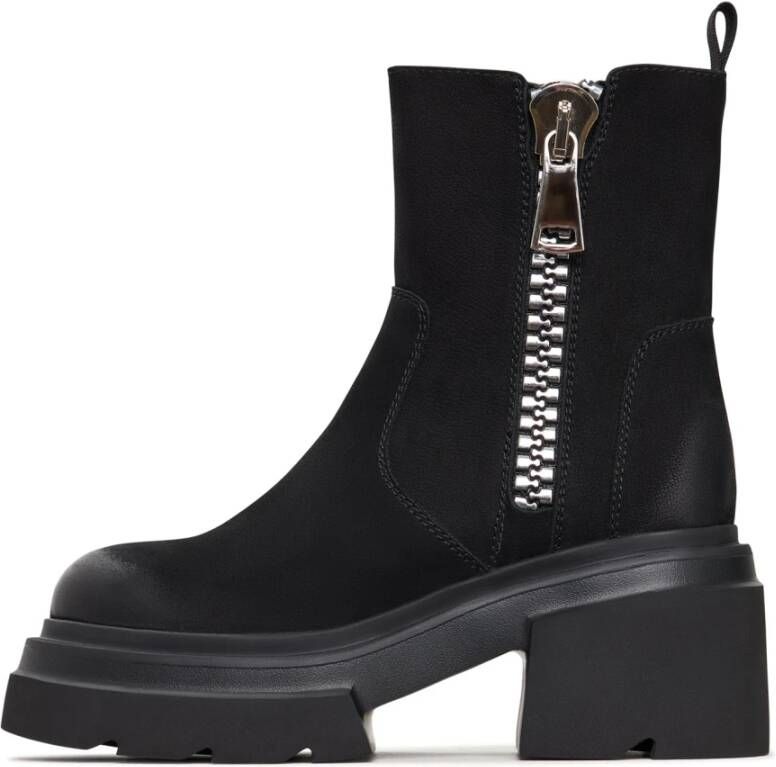 Cesare Gaspari Chunky Black Zipper Boots Mia Black