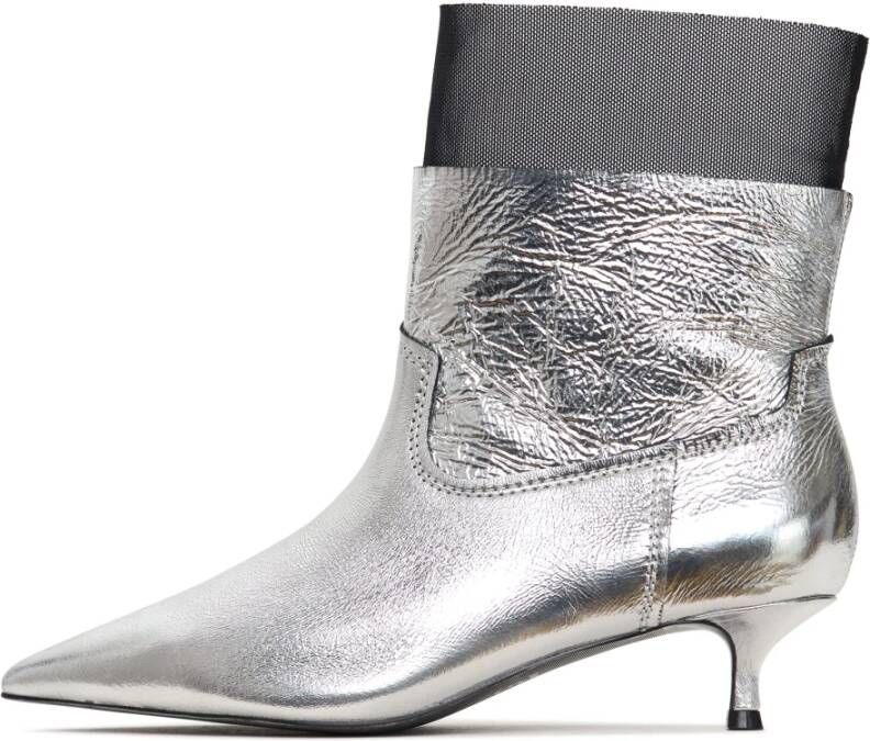 Cesare Gaspari Enkellaarsjes met Kitten Heel Rhodopis Metallic Silver