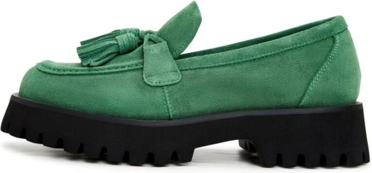 Cesare Gaspari Groene Platform Loafers met Kwast Details Green Dames