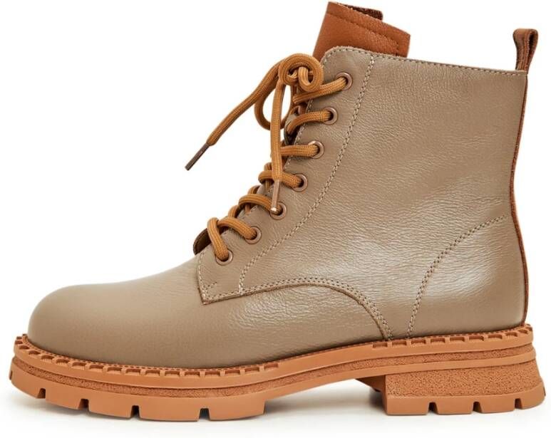 Cesare Gaspari Leren Veterschoenen Enkellaarsjes Beige