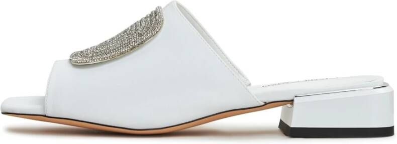 Cesare Gaspari Luxe Block Heeled Slippers White Dames