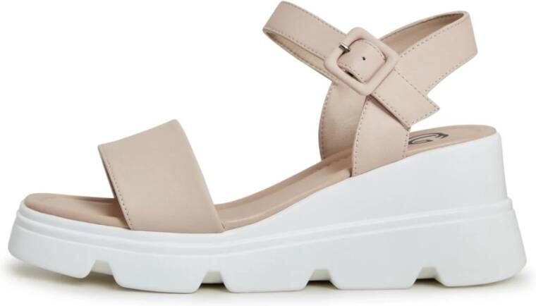 Cesare Gaspari Luxe Leren Plateau Sandalen Beige Dames