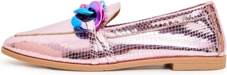 Cesare Gaspari Metallic Pink Leren Loafers Pink Dames