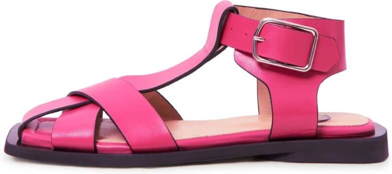 Cesare Gaspari Platte zool enkelband sandalen Fuchsia Pink Dames