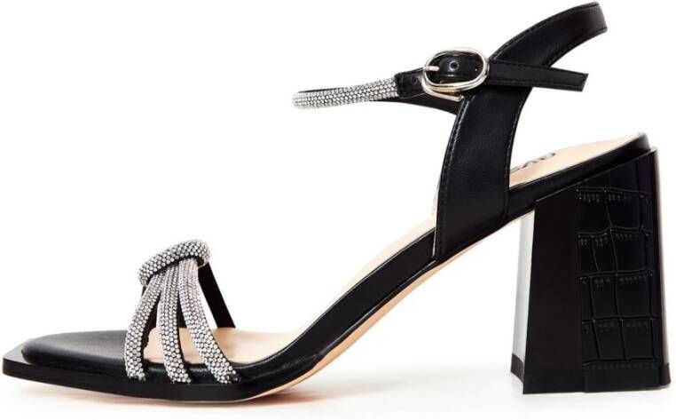 Cesare Gaspari Rhinestone Block Heel Sandals Black Dames