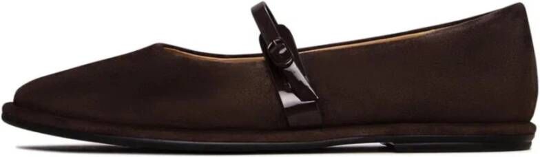 Cesare Gaspari Tijdloze suède Mary Jane platte schoenen Donkerbruin