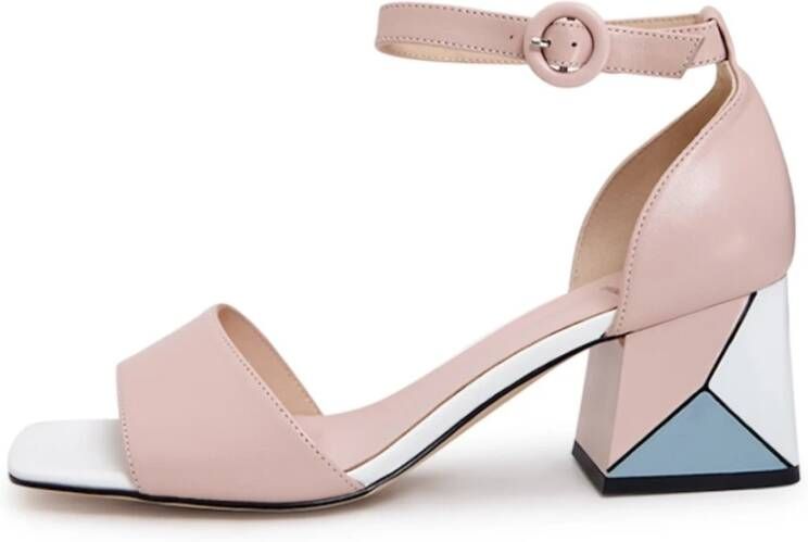 Cesare Gaspari Vierkante Hak Sandalen Stof Roze Pink Dames
