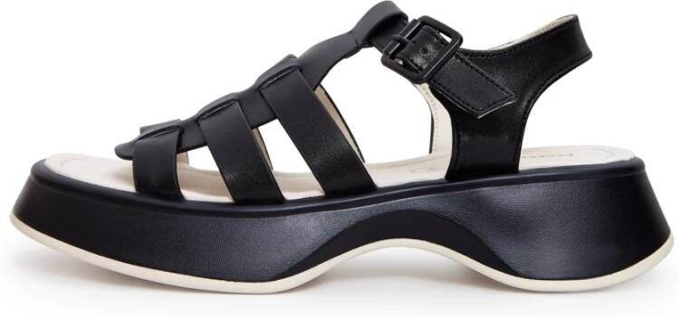 Cesare Gaspari Zwarte Leren Plateau Sandalen Joanna Black Dames