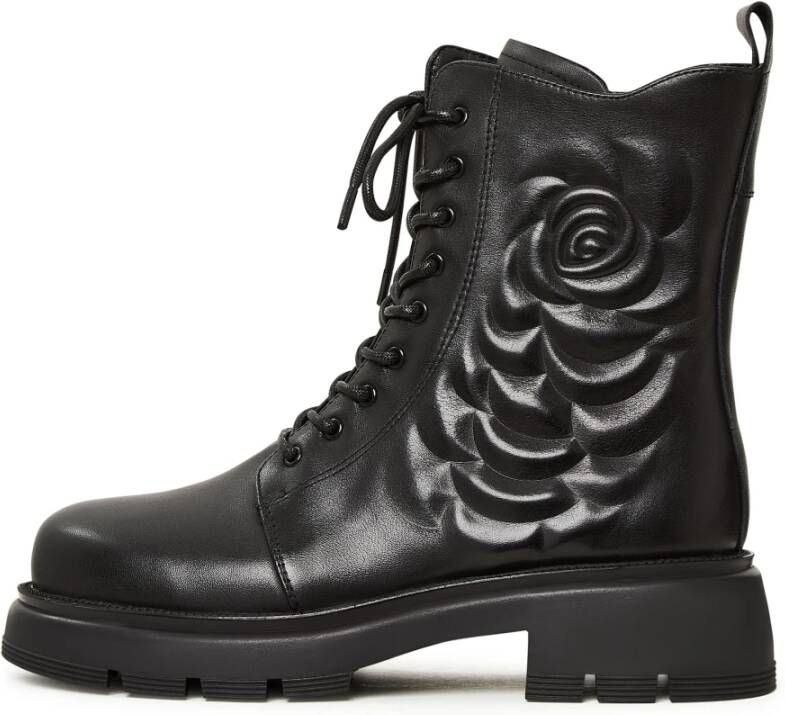 Cesare Gaspari Zwarte Leren Platform Enkellaarzen Black Dames