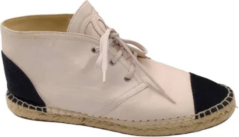 Chanel Vintage Beige Leren Veterschoen Espadrille Laarzen Beige Dames