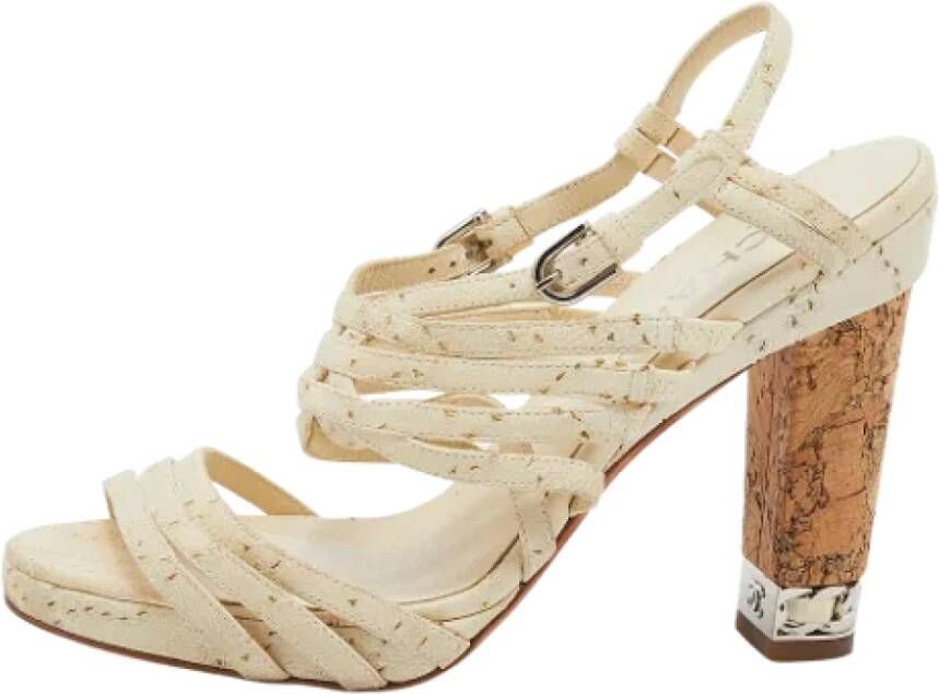 Chanel Vintage Cr?mekleurige Leren Sandalen Beige Dames