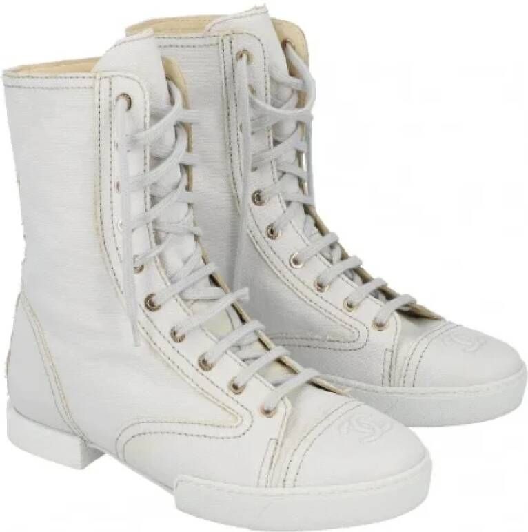 Chanel Vintage Grijze Gecoate Textiel Laarzen Gray Dames