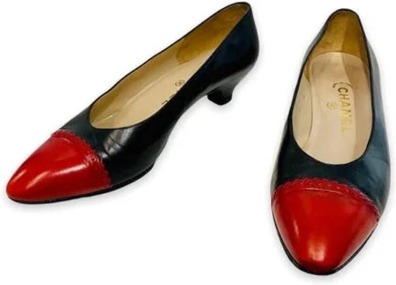 Chanel Vintage Klassieke Rode en Zwarte Leren Muiltjes met Hak Red Dames