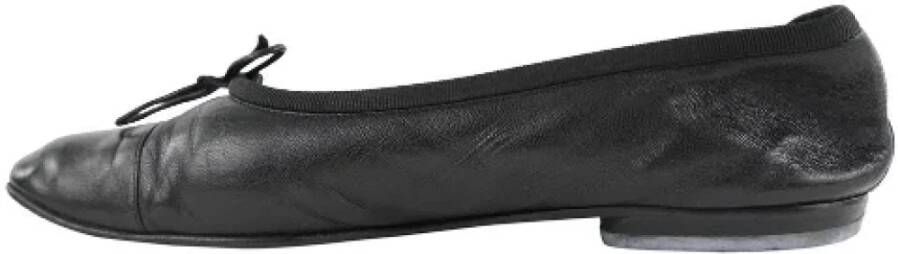 Chanel Vintage Leren Ballet Flats Black Dames