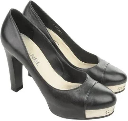 Chanel Vintage Leren Blokhak Pumps Black Dames