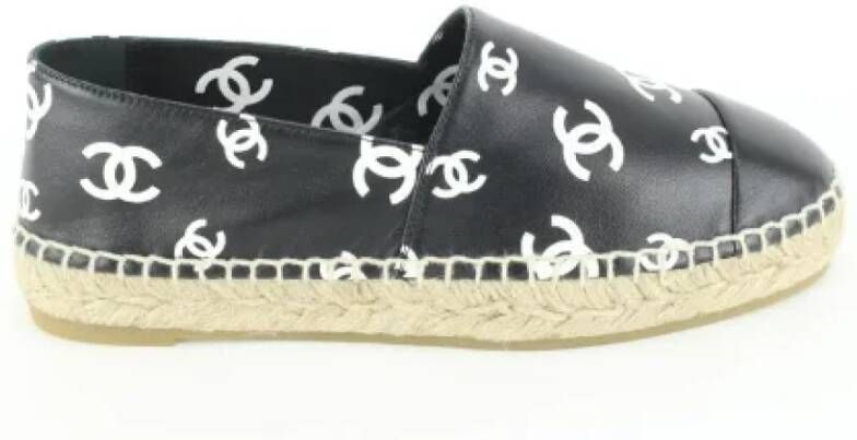 Chanel Vintage Leren Espadrilles Tweedehands Platte Schoenen Black Dames